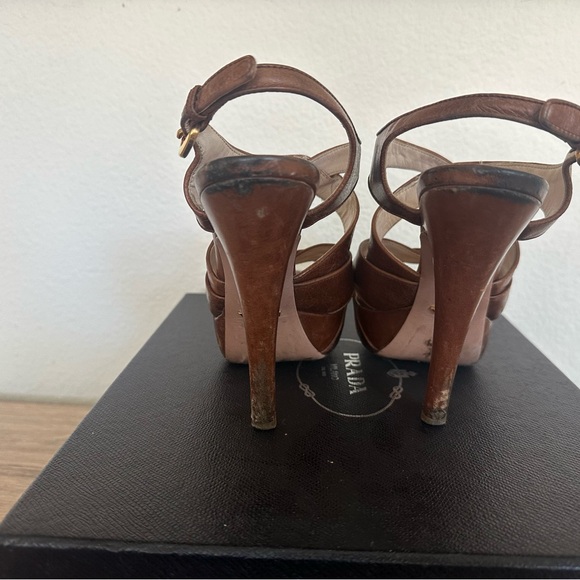 Prada Brown Leather Heels with Elegant Strappy Design. Size 6 / 36